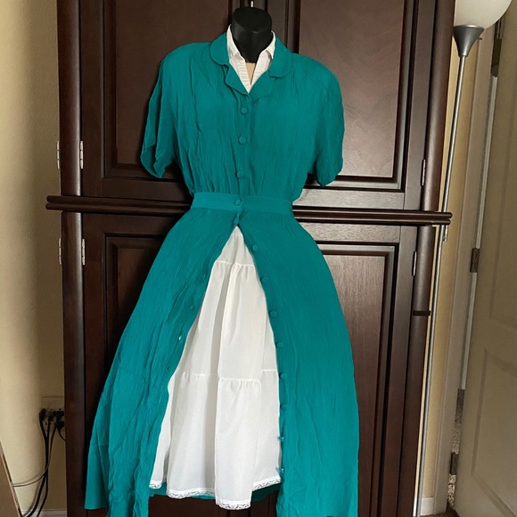 SAG HARBOR 2-pc green hobo bohemian maxi dress M - Picture 1 of 16